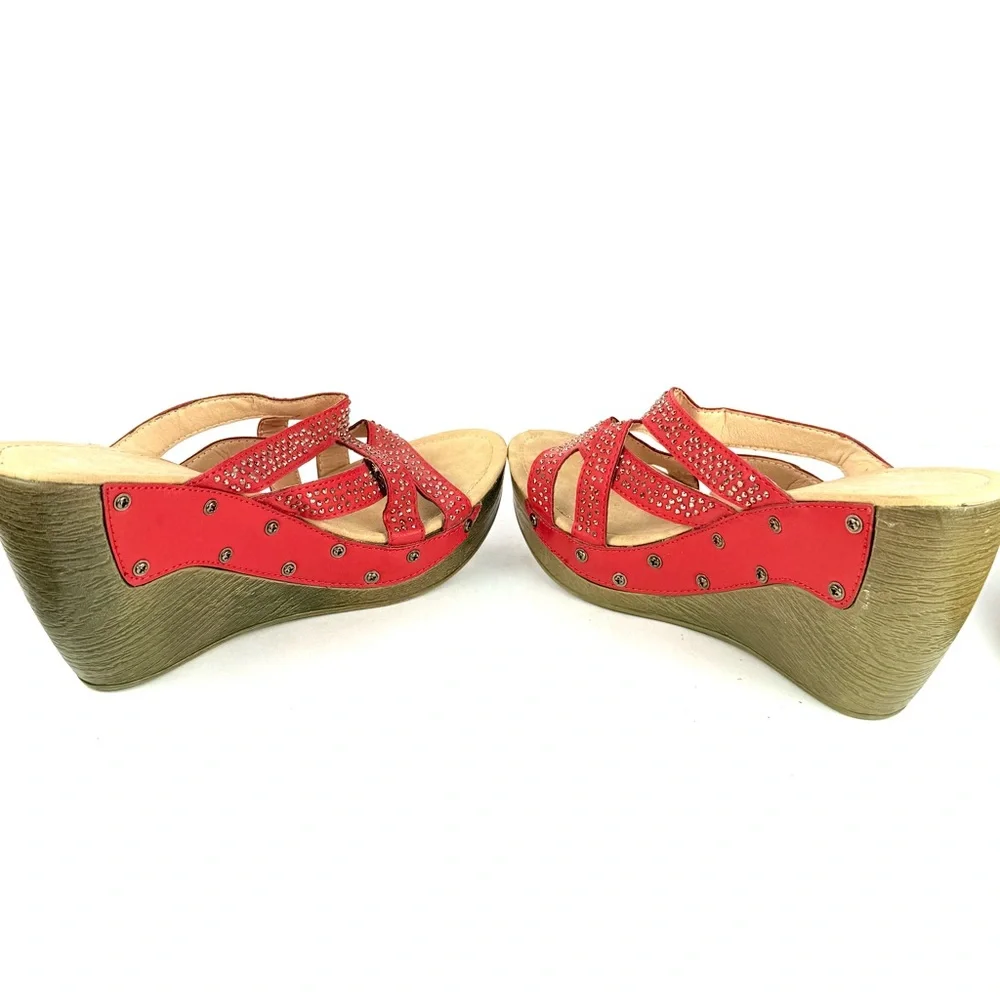 PATRIZIA by Spring Step ARISTOCRAT Studded Red Wedge Slide Sandals ~ Size 41 - Picture 5 of 13